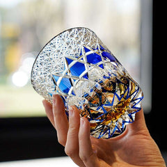 ClayWhispers Handcrafted Sapphire Fluorite Whisky Glass With Wooden Box