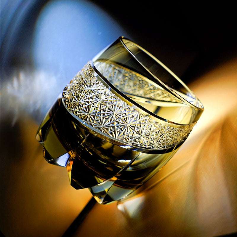 ClayWhispers Handcrafted Obsidian Lightning Whisky Glass With Wooden Box