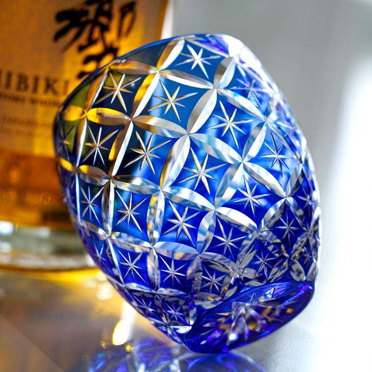 ClayWhispers Handcrafted Sapphire Shippo Whisky Glass With Wooden Box