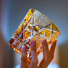 ClayWhispers Handcrafted Amber Crane Lightning Whisky Glass With Wooden Box