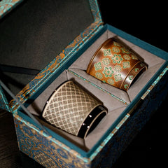 Handmade Tang Dynasty Baoxiang Flower & Huiwen Pattern Coffee Cup Set – 2-Piece Gift Box