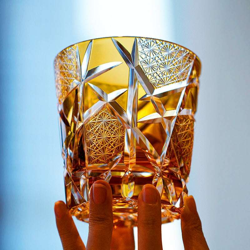 ClayWhispers Handcrafted Amber Crane Lightning Whisky Glass With Wooden Box