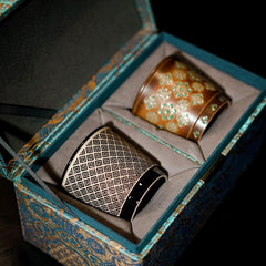 Handmade Tang Dynasty Baoxiang Flower & Huiwen Pattern Coffee Cup Set – 2-Piece Gift Box