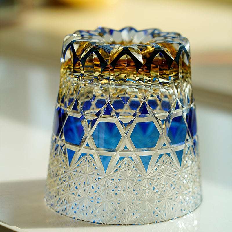 ClayWhispers Handcrafted Sapphire Fluorite Whisky Glass With Wooden Box