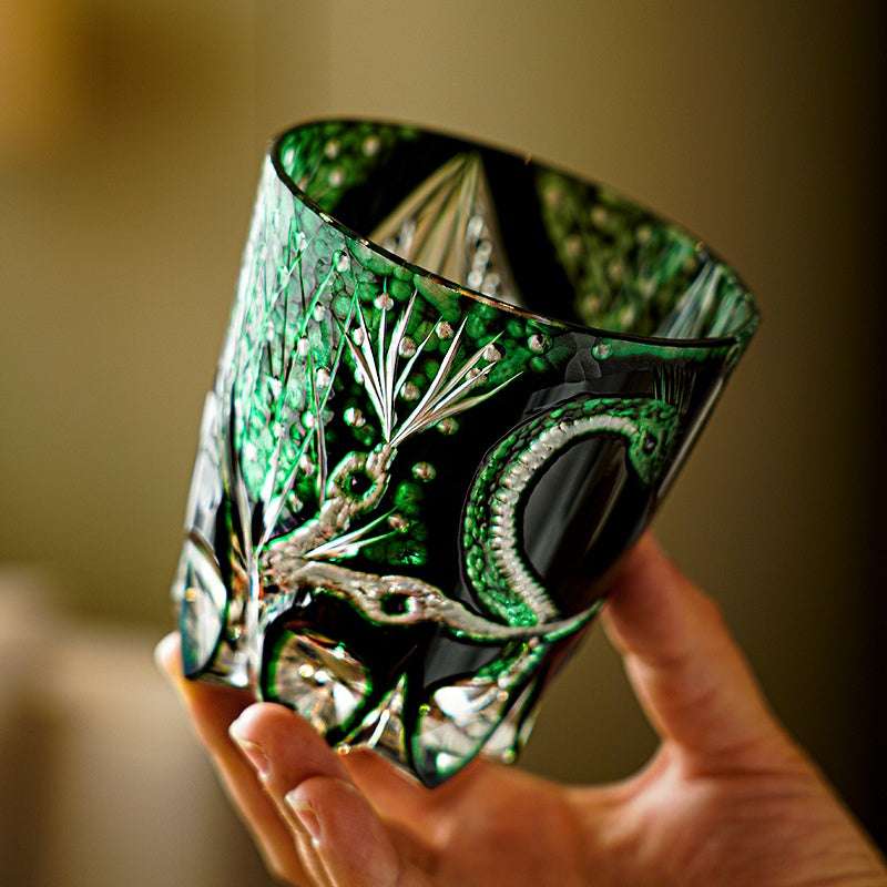 Claywhispers Handcrafted Green Serpent Whisky Glass With Wooden Box