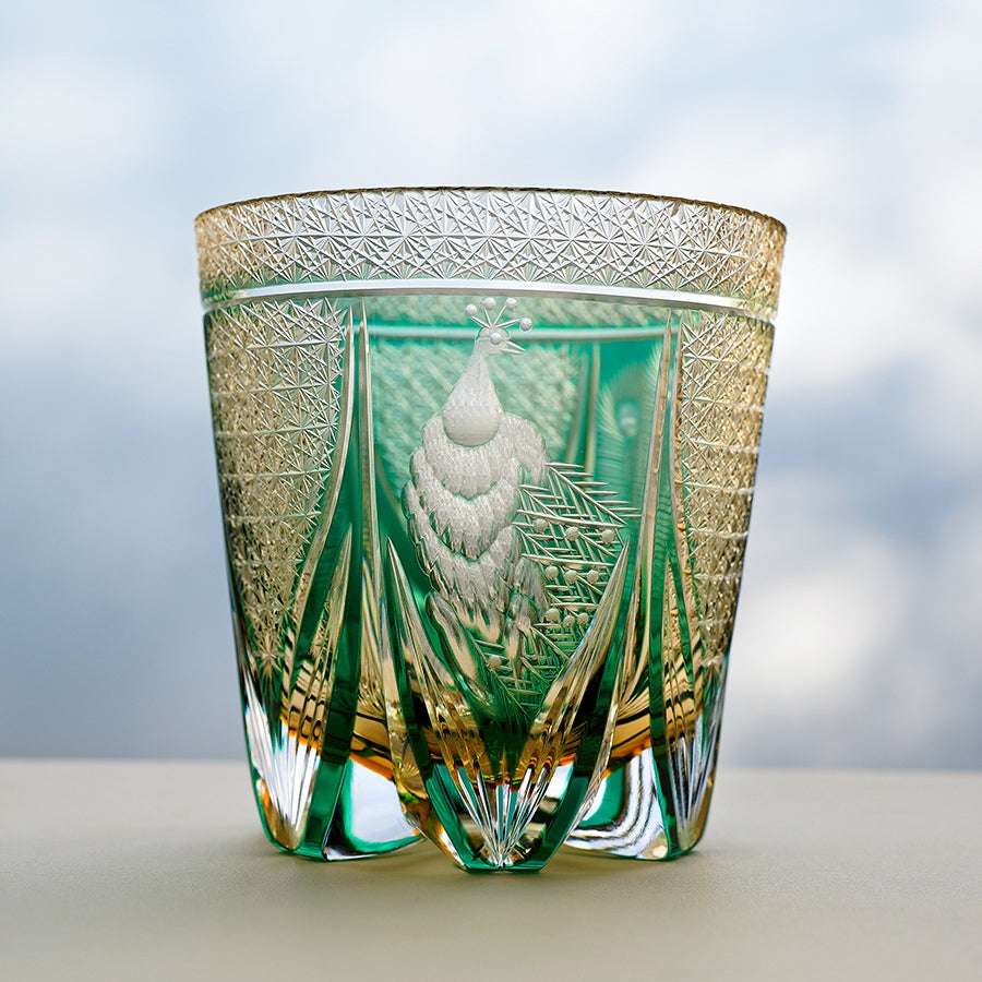 ClayWhispers Handcrafted Emerald Peacock Whisky Glass With Wooden Box