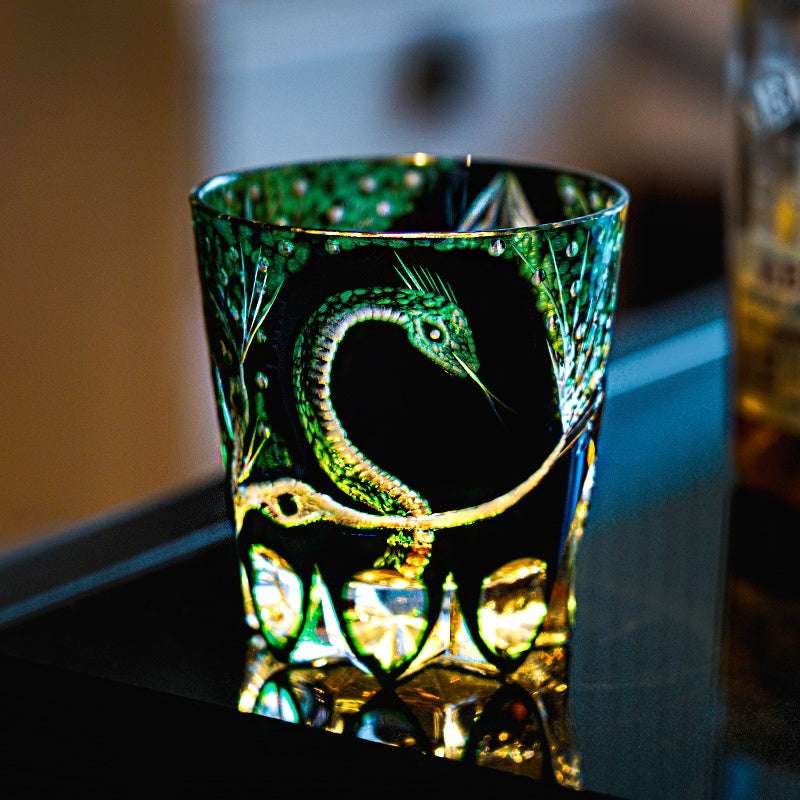 Claywhispers Handcrafted Green Serpent Whisky Glass With Wooden Box