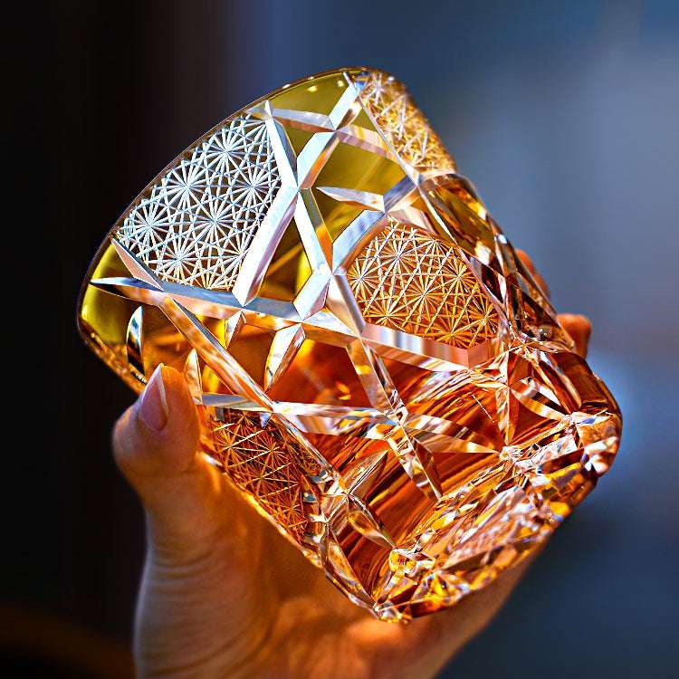 ClayWhispers Handcrafted Amber Crane Lightning Whisky Glass With Wooden Box