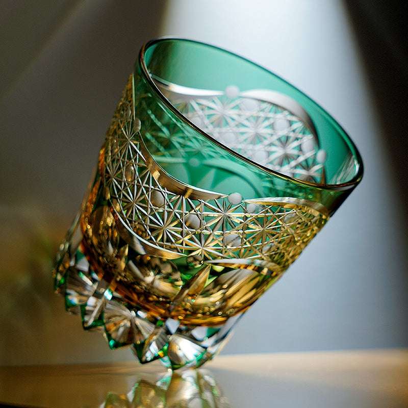 ClayWhispers Handcrafted Emerald Prism Whisky Glass With Wooden Box
