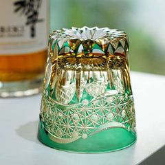 ClayWhispers Handcrafted Emerald Prism Whisky Glass With Wooden Box