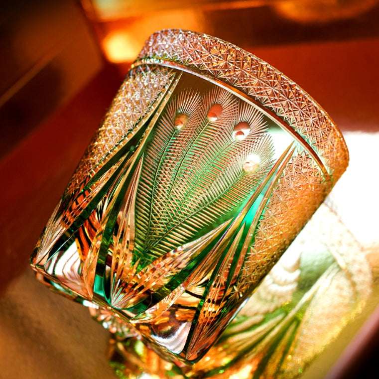 ClayWhispers Handcrafted Emerald Peacock Whisky Glass With Wooden Box