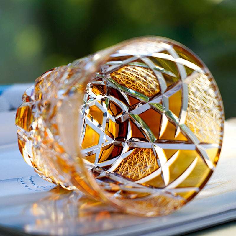 ClayWhispers Handcrafted Amber Crane Lightning Whisky Glass With Wooden Box