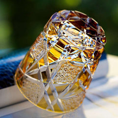 ClayWhispers Handcrafted Amber Crane Lightning Whisky Glass With Wooden Box