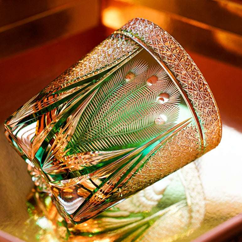 ClayWhispers Handcrafted Emerald Peacock Whisky Glass With Wooden Box