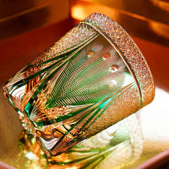 ClayWhispers Handcrafted Emerald Peacock Whisky Glass With Wooden Box