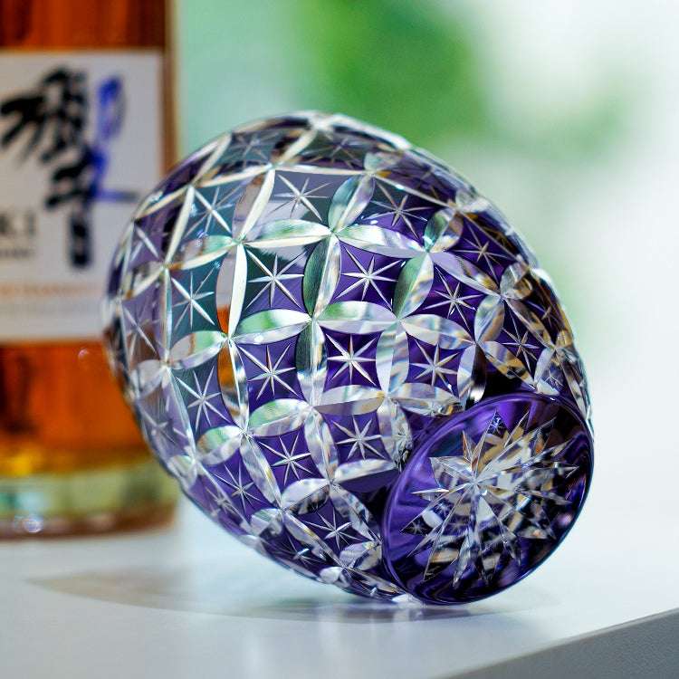 ClayWhispers Handcrafted Violet Shippo Whisky Glass With Wooden Box