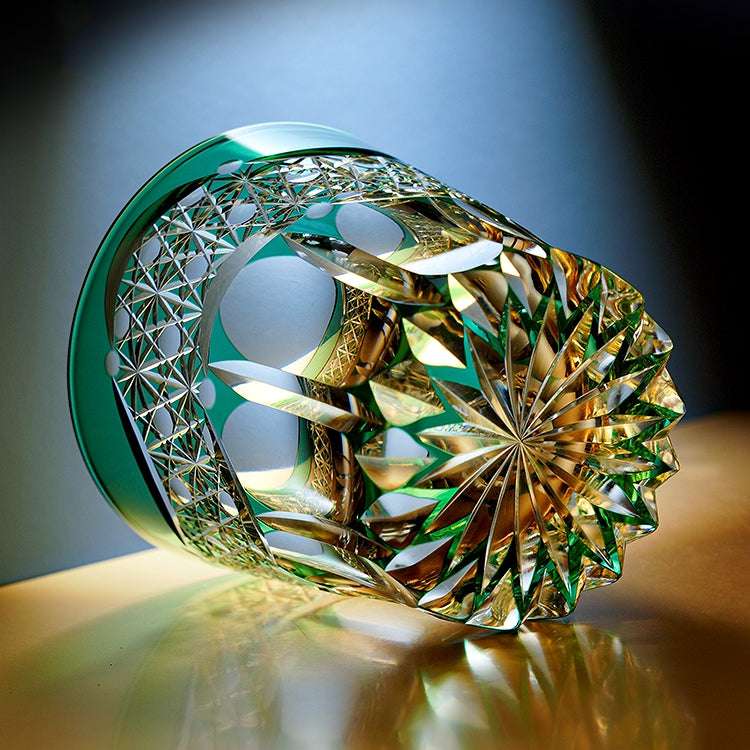 ClayWhispers Handcrafted Emerald Prism Whisky Glass With Wooden Box