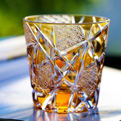 ClayWhispers Handcrafted Amber Crane Lightning Whisky Glass With Wooden Box