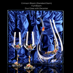 Metallic Flower Crystal Wine Glasses with Decanter Suitcase Set