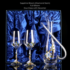 Metallic Flower Crystal Wine Glasses with Decanter Suitcase Set