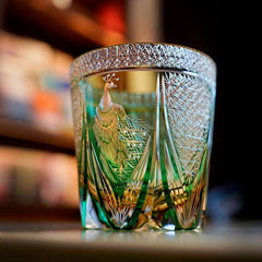 ClayWhispers Handcrafted Emerald Peacock Whisky Glass With Wooden Box