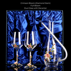 Metallic Flower Crystal Wine Glasses with Decanter Suitcase Set