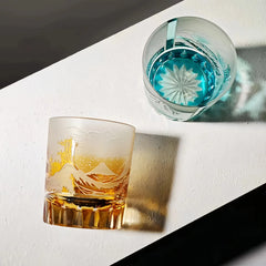 Edo Kiriko Handcrafted Fuji Wave Whisky Glass Collection