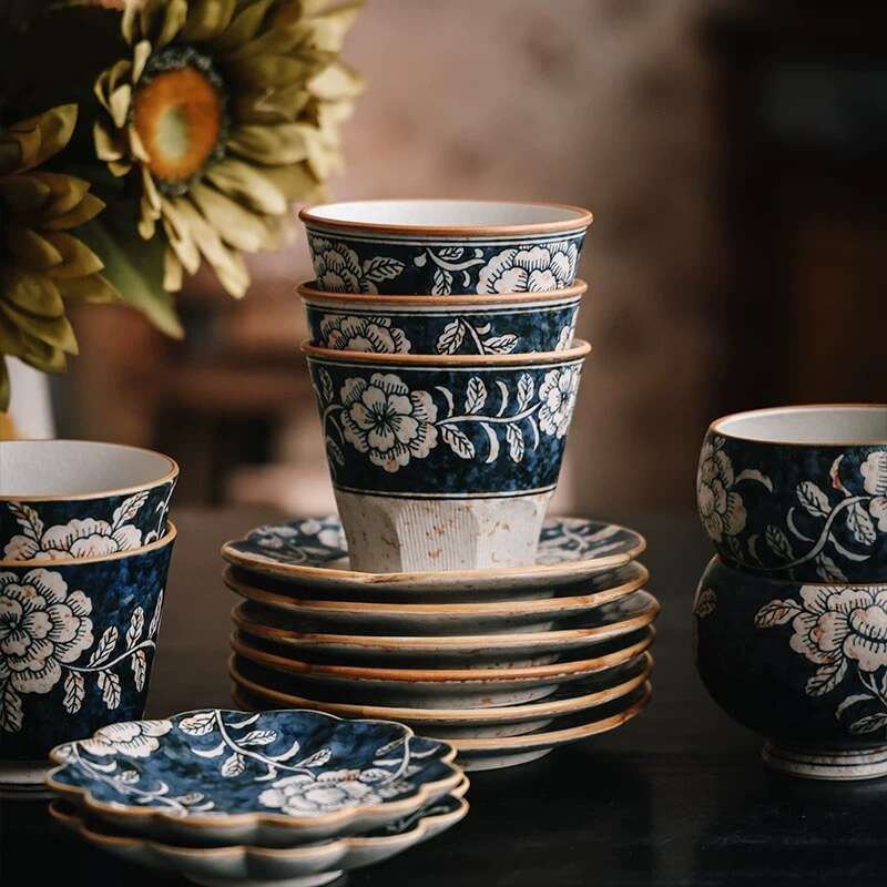 Hand-painted Retro Chinese Blue & White Coffee Cup - Artisan Crafted