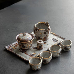 Handmade Dunhuang-Inspired Wabi-Sabi Tea Set