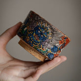 Hand-Painted Mahakala Tea Cup - Wabi-Sabi Style Ceramic Chawan