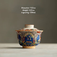 Hand-Painted Mahakala Tea Cup - Wabi-Sabi Style Ceramic Chawan