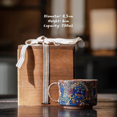 Hand-Painted Mahakala Tea Cup - Wabi-Sabi Style Ceramic Chawan