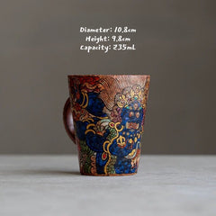 Hand-Painted Mahakala Tea Cup - Wabi-Sabi Style Ceramic Chawan
