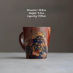 Hand-Painted Mahakala Tea Cup - Wabi-Sabi Style Ceramic Chawan