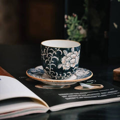 Hand-painted Retro Chinese Blue & White Coffee Cup - Artisan Crafted