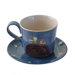 Hand-Painted Little Prince Coffee Set - Ceramic Mug & Saucer, Unique Couple's Gift for Birthday/Wedding