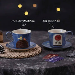 Hand-Painted Little Prince Coffee Set - Ceramic Mug & Saucer, Unique Couple's Gift for Birthday/Wedding