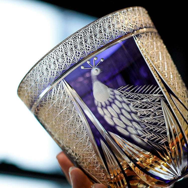 ClayWhispers Handcrafted Violet Peacock Whisky Glass With Wooden Box