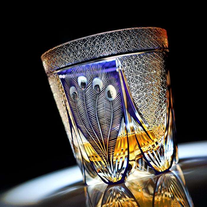 ClayWhispers Handcrafted Violet Peacock Whisky Glass With Wooden Box