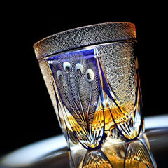 ClayWhispers Handcrafted Violet Peacock Whisky Glass With Wooden Box