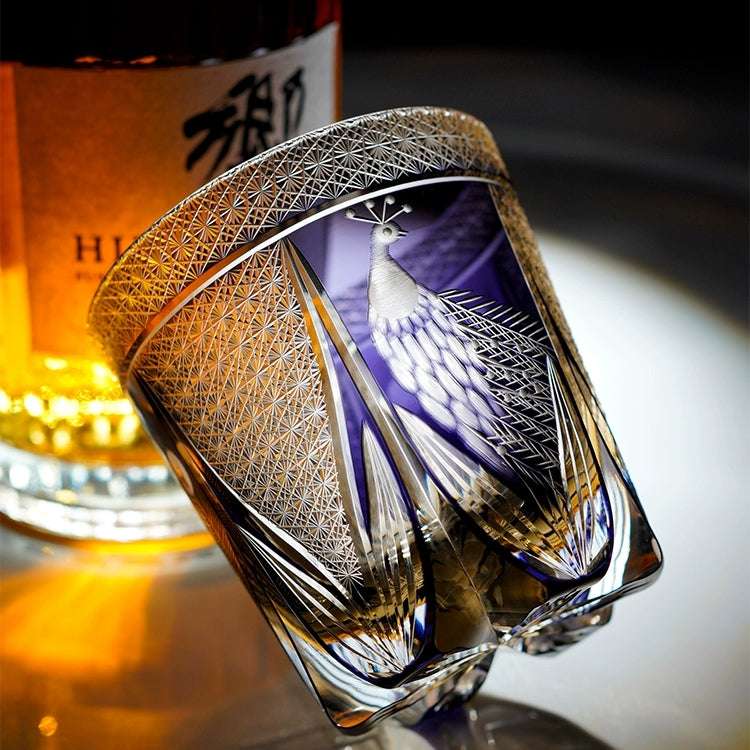 ClayWhispers Handcrafted Violet Peacock Whisky Glass With Wooden Box