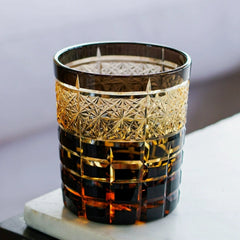 Edo Kiriko Handcrafted Diamond Amber Whisky Glass