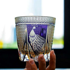 ClayWhispers Handcrafted Violet Peacock Whisky Glass With Wooden Box