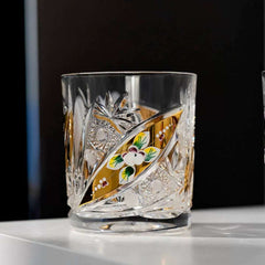 ClayWhispers Bohemia Floral Enamel Crystal Whisky Glasses Gift Set Of Two