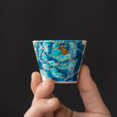 Kutaniyaki Gold Foil Blue Peony Sake Set