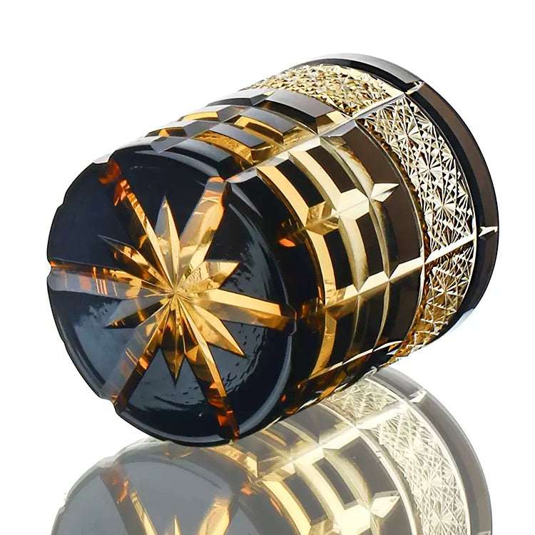 ClayWhispers Handcrafted Diamond Amber Whisky Glass With Wooden Box