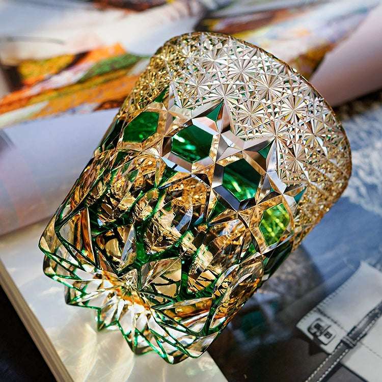 ClayWhispers Handcrafted Emerald Fluorite Whisky Glass With Wooden Box