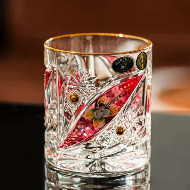 ClayWhispers Bohemia Floral Enamel Crystal Whisky Glasses Gift Set Of Two