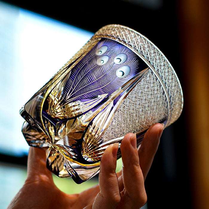 ClayWhispers Handcrafted Violet Peacock Whisky Glass With Wooden Box