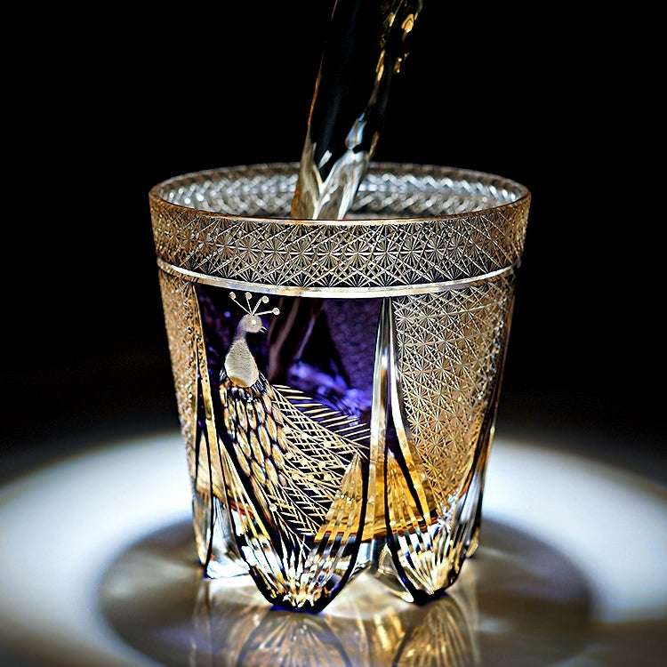 ClayWhispers Handcrafted Violet Peacock Whisky Glass With Wooden Box